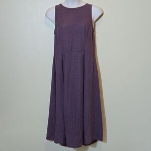 Christy Allen Linen Pleated Midi Dress Size Large Purple Eggplant A-line Button